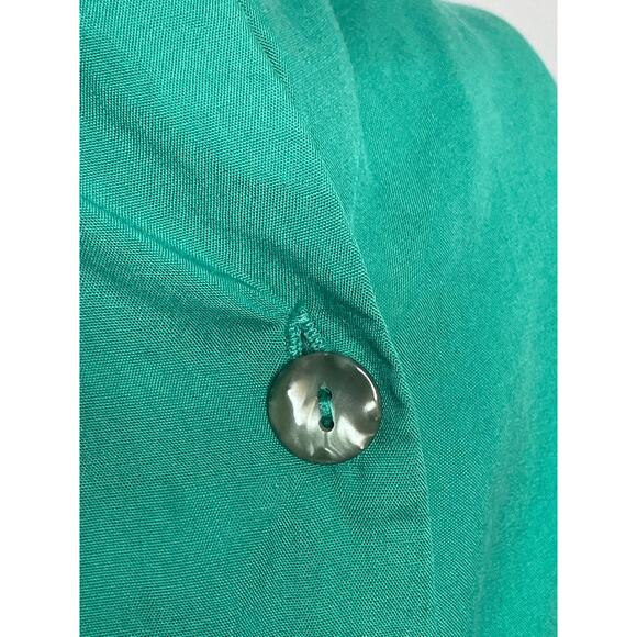 Michelle Stuart Vintage Fitted Blouse Short Sleeve Emerald Green Button Up Back - Picture 10 of 13